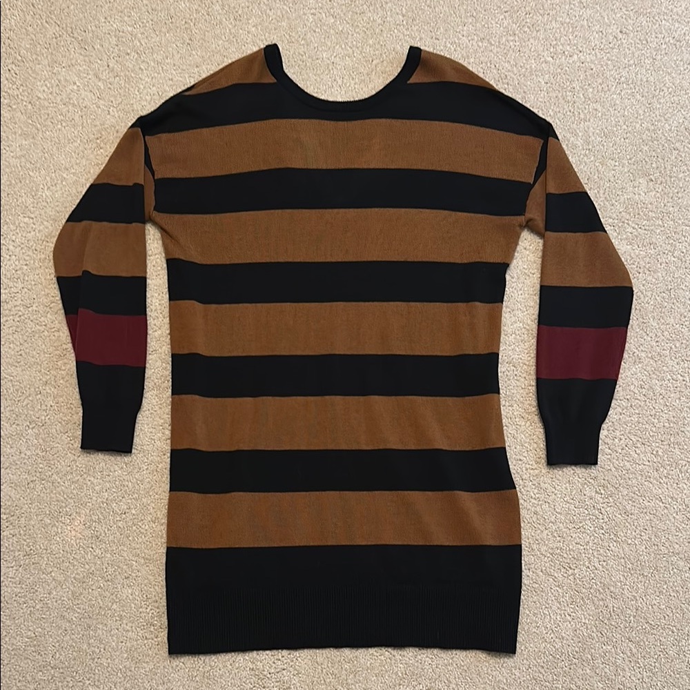 Black and Brown Crew Neck Striped Sweater